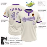 Personalized Unisex Softball Jersey - Cream Gray-Purple Two-Button Design Personalized Cream Gray-Purple Two-Button Unisex