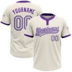 Personalized Unisex Softball Jersey - Cream Gray-Purple Two-Button Design Personalized Cream Gray-Purple Two-Button Unisex