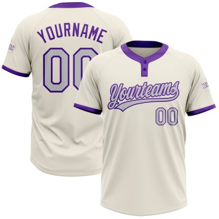 Personalized Unisex Softball Jersey - Cream Gray-Purple Two-Button Design Personalized Cream Gray-Purple Two-Button Unisex