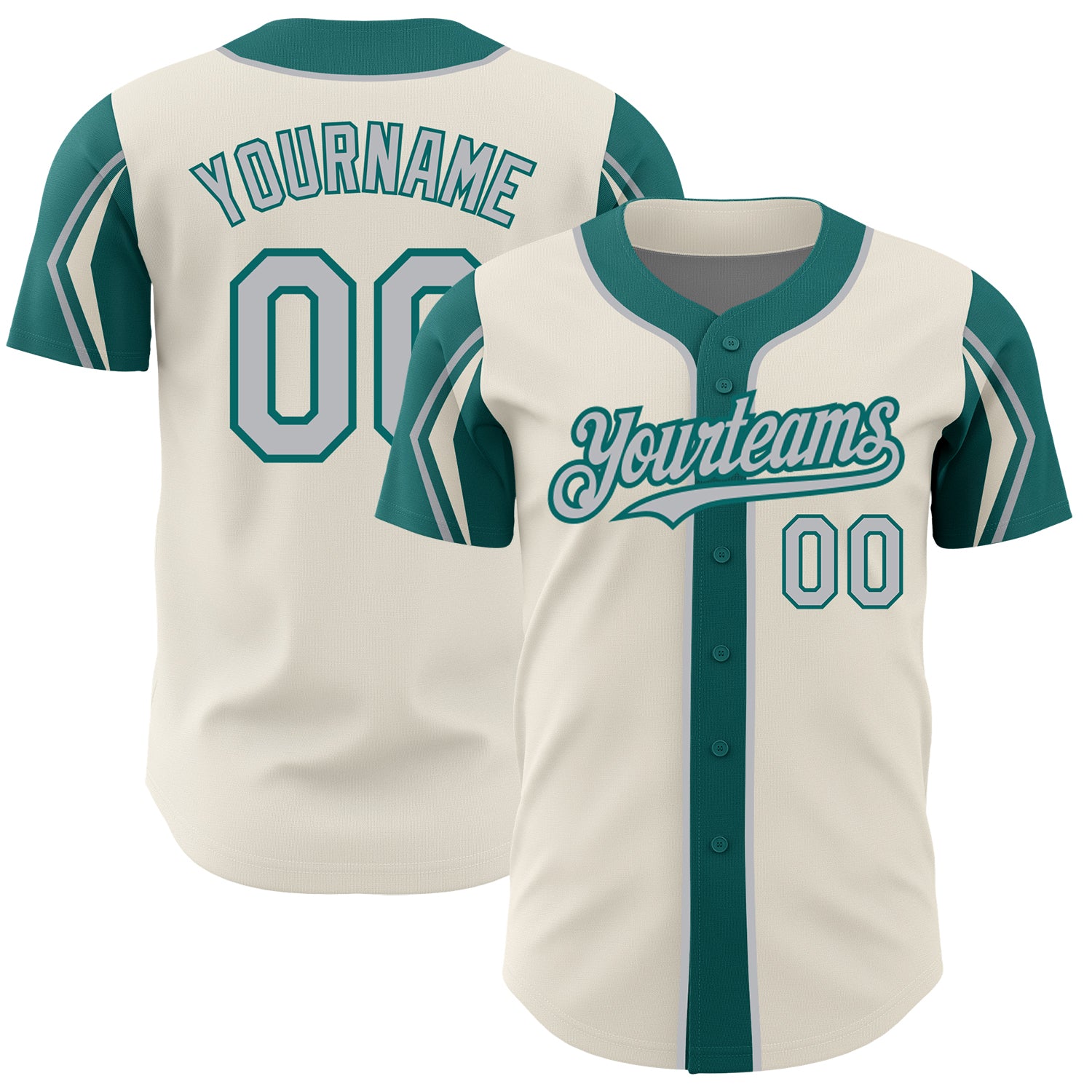 Custom Baseball Jersey with Personalized Name and Number in Cream Gray Teal - Authentic Team Apparel Personalized Cream Gray-Teal