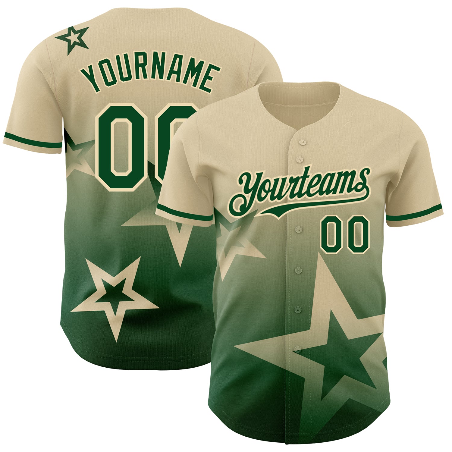 Custom Name and Number Baseball Jersey with Cream Green 3D Twinkle Star Gradient Pattern Design Personalized Cream Green
