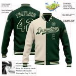 Personalized Cream Green Varsity Letterman Bomber Jacket Full-Snap Fashion Personalized Cream Green Bomber Full-Snap Varsity