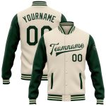 Personalized Cream Green Bomber Jacket Varsity Letterman Two Tone Full-Snap Personalized Cream Green Bomber Full-Snap Varsity