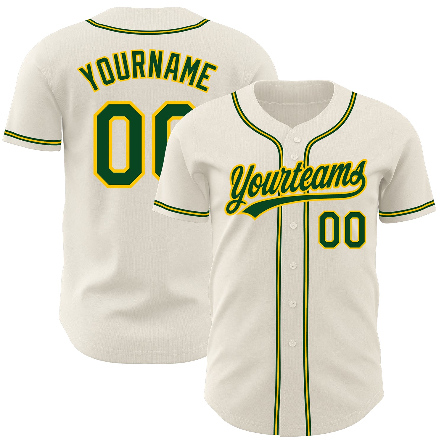 Personalized Authentic Baseball Jersey in Cream Green and Gold Personalized Cream Green-Gold Authentic Baseball Jersey