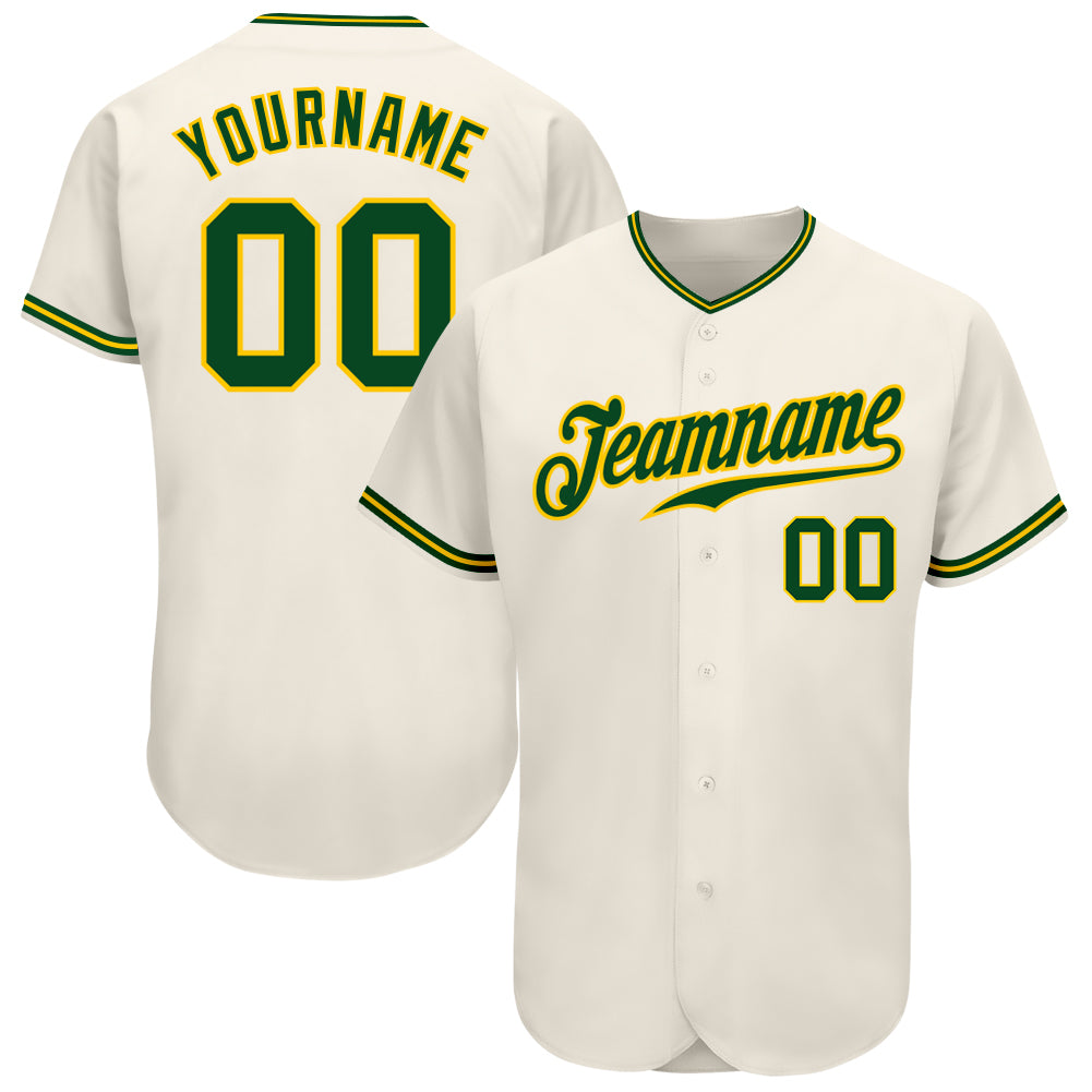 Custom Name and Number Authentic Baseball Jersey - Personalized Green Cream Gold Team Apparel Personalized Cream Green-Gold