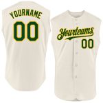 Personalized Cream Green Gold Baseball Jersey - Authentic Sleeveless Design Personalized Cream Green-Gold Authentic Sleeveless