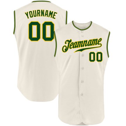 Custom Team Name Number Authentic Sleeveless Baseball Jersey Cream Green Gold Personalized Cream Green-Gold Authentic Sleeveless