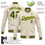 Personalized Green Gold Varsity Letterman Bomber Jacket Full-Snap Style Personalized Cream Green-Gold Bomber Full-Snap Varsity