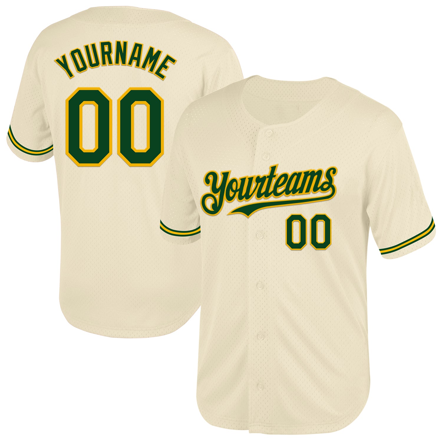 Custom Name Number Throwback Baseball Jersey Personalized Cream Green Gold Mesh Personalized Cream Green-Gold Mesh Authentic