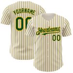 Custom Name and Number Green Gold Pinstripe Authentic Baseball Jersey - Personalized Cream Team Jersey Personalized Cream