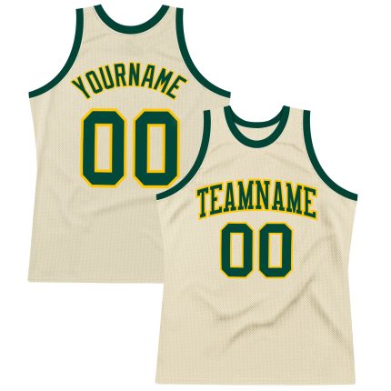 Personalized Green-Gold Throwback Basketball Jersey - Custom Sports Apparel Personalized Cream Green-Gold Throwback Basketball