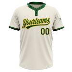 Personalized Unisex Softball Jersey in Cream Green-Gold | Two-Button Design Personalized Cream Green-Gold Two-Button Unisex