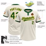 Custom Name and Number Unisex Softball Jersey in Cream Green-Gold Two-Button Design Personalized Cream Green-Gold Two-Button