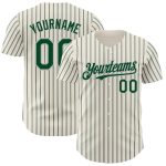 Custom Name and Number Authentic Baseball Jersey in Green Gray Pinstripe - Personalized Cream Color Design Personalized Cream