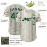 Custom Name and Number Authentic Baseball Jersey in Green Gray Pinstripe - Personalized Cream Color Design Personalized Cream