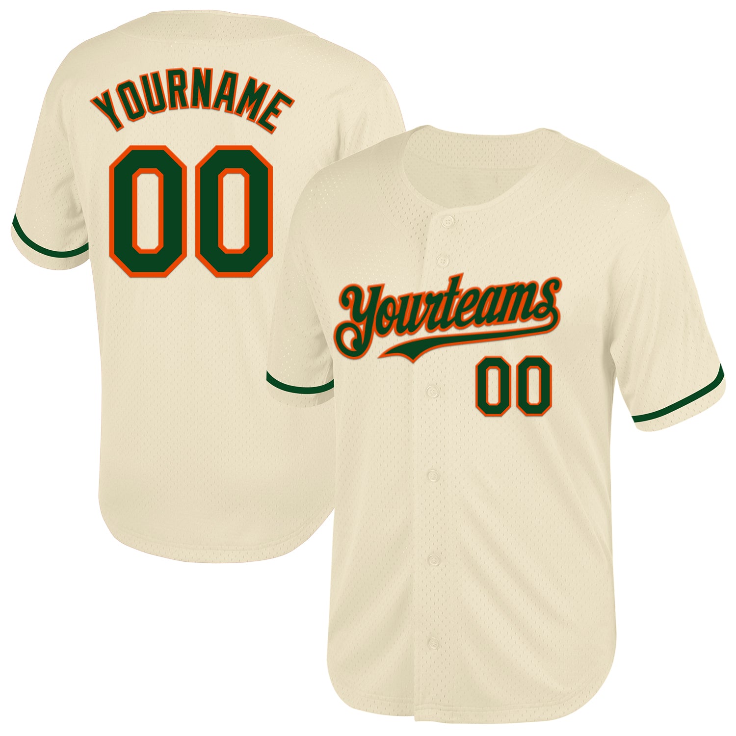 Custom Name and Number Authentic Baseball Jersey, Personalized Cream Green-Orange Mesh Throwback Team Jersey Personalized