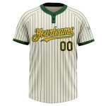 Personalized Cream Green Pinstripe Gold Softball Jersey Unisex Two-Button Design Personalized Cream Green Pinstripe Gold