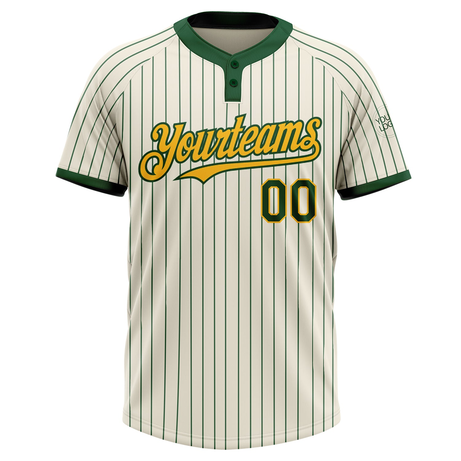 Personalized Cream Green Pinstripe Gold Two-Button Unisex Softball Jersey Personalized Cream Green Pinstripe Gold Softball Jersey Unisex Two-Button Design Personalized Cream Green Pinstripe Gold - Image 2