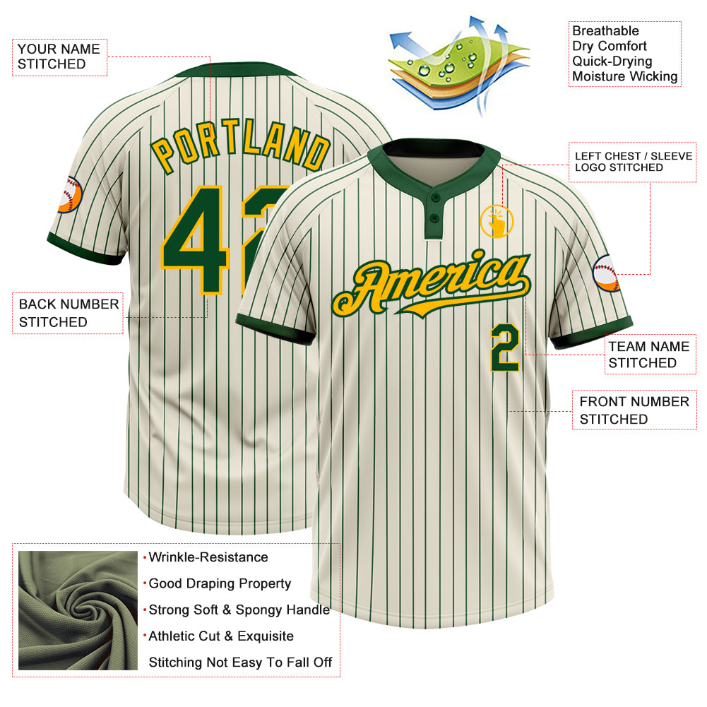 Personalized Cream Green Pinstripe Gold Two-Button Unisex Softball Jersey Personalized Cream Green Pinstripe Gold Softball Jersey Unisex Two-Button Design Personalized Cream Green Pinstripe Gold - Image 3