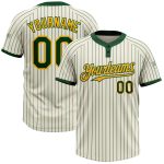 Personalized Cream Green Pinstripe Gold Softball Jersey Unisex Two-Button Design Personalized Cream Green Pinstripe Gold