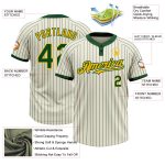 Custom Unisex Softball Jersey with Personalized Name & Number, Cream Green Pinstripe Gold, Two-Button Design Personalized