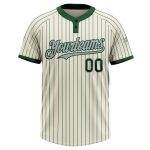 Personalized Unisex Softball Jersey - Cream Green Pinstripe Gray Two-Button Design Personalized Cream Green Pinstripe Gray