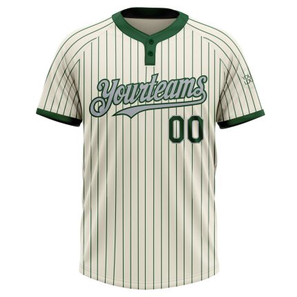 Personalized Unisex Softball Jersey - Cream Green Pinstripe Gray Two-Button Design Personalized Cream Green Pinstripe Gray