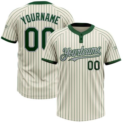 Custom Name Number Unisex Softball Jersey Cream Green Pinstripe Gray Two-Button Personalized Team Apparel Personalized Cream