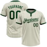 Personalized Unisex Softball Jersey - Cream Green Pinstripe Two-Button Design Personalized Cream Green Pinstripe Green Two-Button
