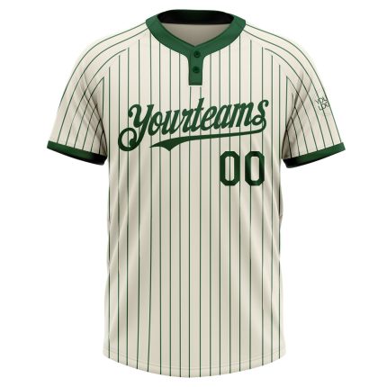 Personalized Unisex Softball Jersey - Cream Green Pinstripe Two-Button Design Personalized Cream Green Pinstripe Green Two-Button