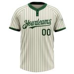 Custom Name and Number Unisex Softball Jersey in Cream Green Pinstripe, Two-Button Design, Personalized Team Apparel Personalized