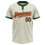 Custom Team Name Number Softball Jersey Unisex Two-Button Cream Green Pinstripe Orange дзяўчынам Personalized Cream Green