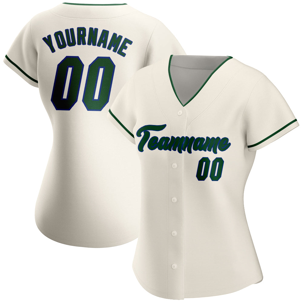 Personalized Cream Green-Royal Authentic Baseball Jersey Team Custom Name and Number Custom Name and Number Green-Royal Baseball Jersey - Personalized Authentic Team Jersey Personalized Cream Green-Royal Authentic - Image 2