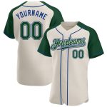 Custom Name and Number Baseball Jersey - Personalized Green-Royal Authentic Raglan Sleeves Team Jersey Personalized Cream