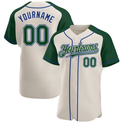 Custom Name and Number Baseball Jersey - Personalized Green-Royal Authentic Raglan Sleeves Team Jersey Personalized Cream