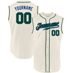 Custom Name and Number Personalized Baseball Jersey in Cream Green-Royal - Authentic Sleeveless Design Personalized Cream