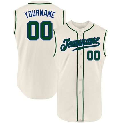 Custom Name and Number Personalized Baseball Jersey in Cream Green-Royal - Authentic Sleeveless Design Personalized Cream