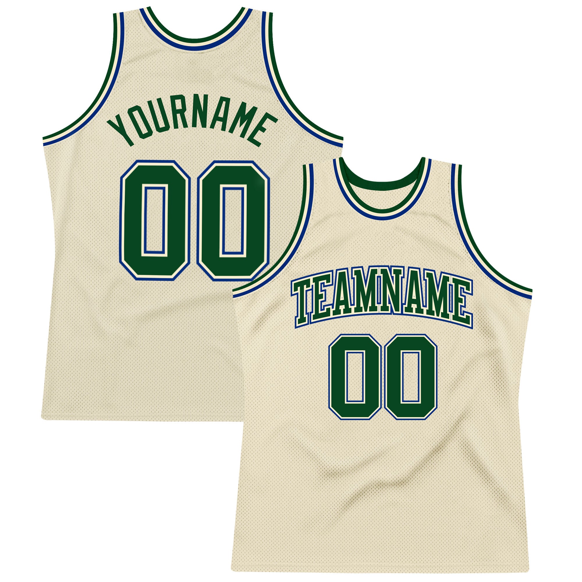 Custom Green-Royal Authentic Basketball Jersey with Personalized Name & Number - Throwback Style Personalized Cream Green-Royal