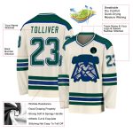 Personalized Green Royal Hockey Jersey - Custom Cream Color Team Gear Personalized Cream Green-Royal Hockey Jersey