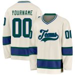 Custom Name and Number Hockey Jersey Personalized Cream Green-Royal Team Apparel Personalized Cream Green-Royal Hockey Jersey