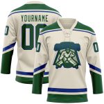 Personalized Royal Green Cream Hockey Jersey with Lace Neck Design Personalized Cream Green-Royal Hockey Lace Neck Jersey