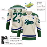 Custom Name Number Cream Green-Royal Hockey Jersey with Lace Neck - Personalized Team Apparel Personalized Cream Green-Royal