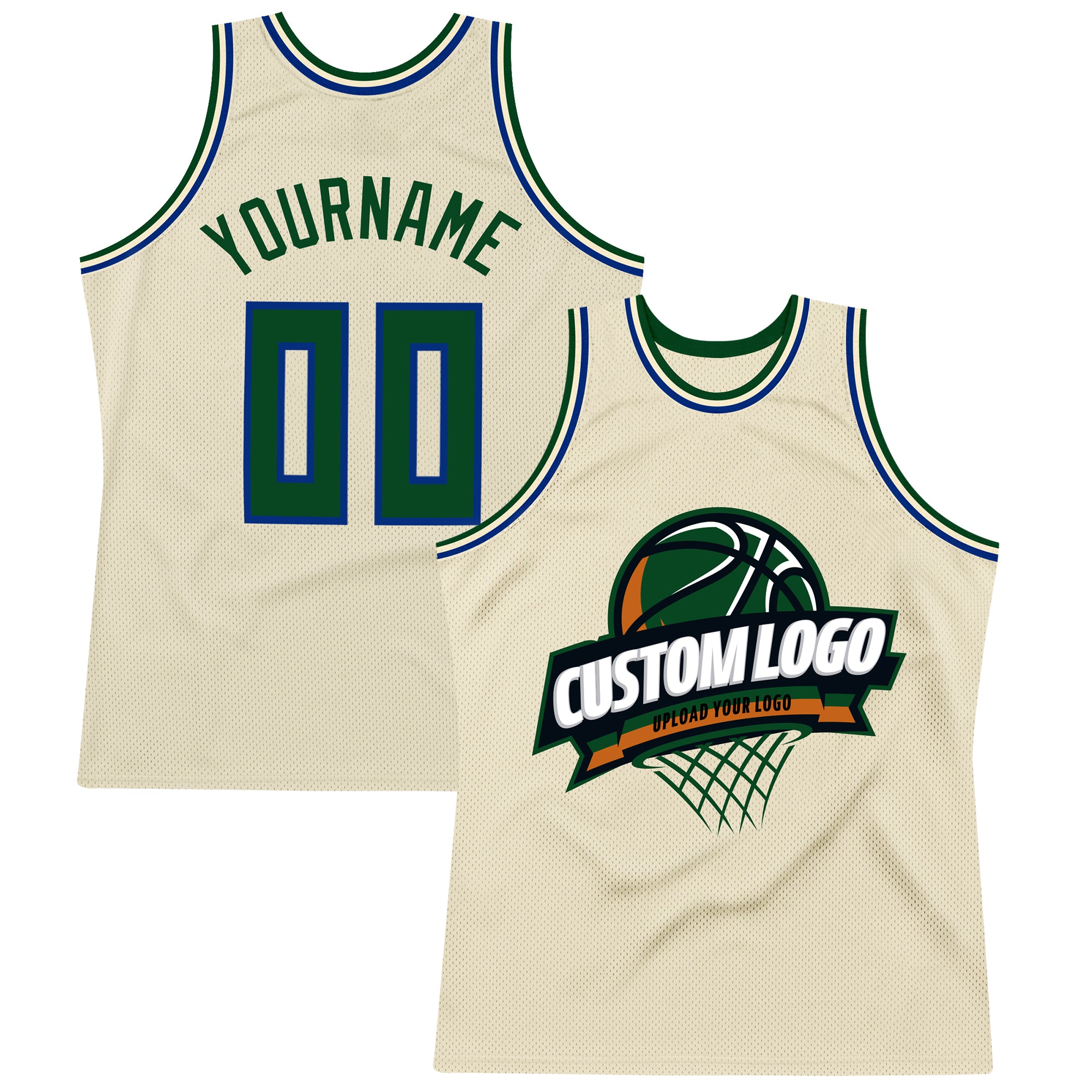 Personalized Green-Royal Throwback Basketball Jersey - Custom Cream Jersey for Fans Personalized Cream Green-Royal Throwback