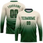 Custom Name and Number Personalized Cream Green Soccer Jersey for Teams - Long Sleeve Fade Fashion Uniform Personalized Cream