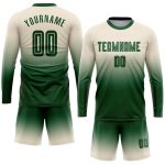 Custom Name and Number Personalized Cream Green Soccer Jersey for Teams - Long Sleeve Fade Fashion Uniform Personalized Cream