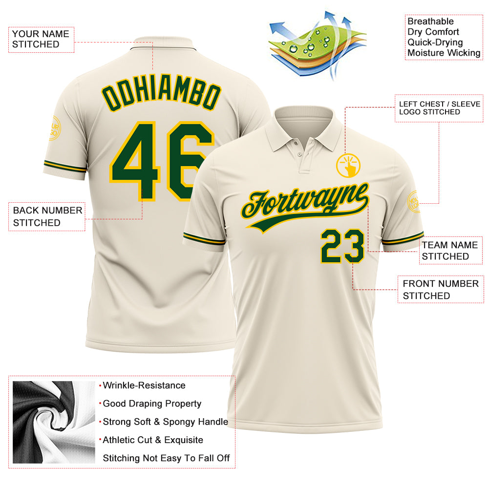 Personalized Cream Green-Yellow Performance Vapor Golf Polo Shirt Personalized Cream Green Yellow Golf Polo Shirt - Performance Vapor Design Personalized Cream Green-Yellow Performance Vapor - Image 3