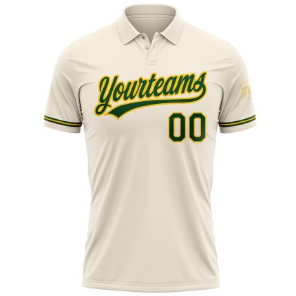Custom Name and Number Personalized Cream Green-Yellow Vapor Golf Polo Shirt Performance Personalized Cream Green-Yellow