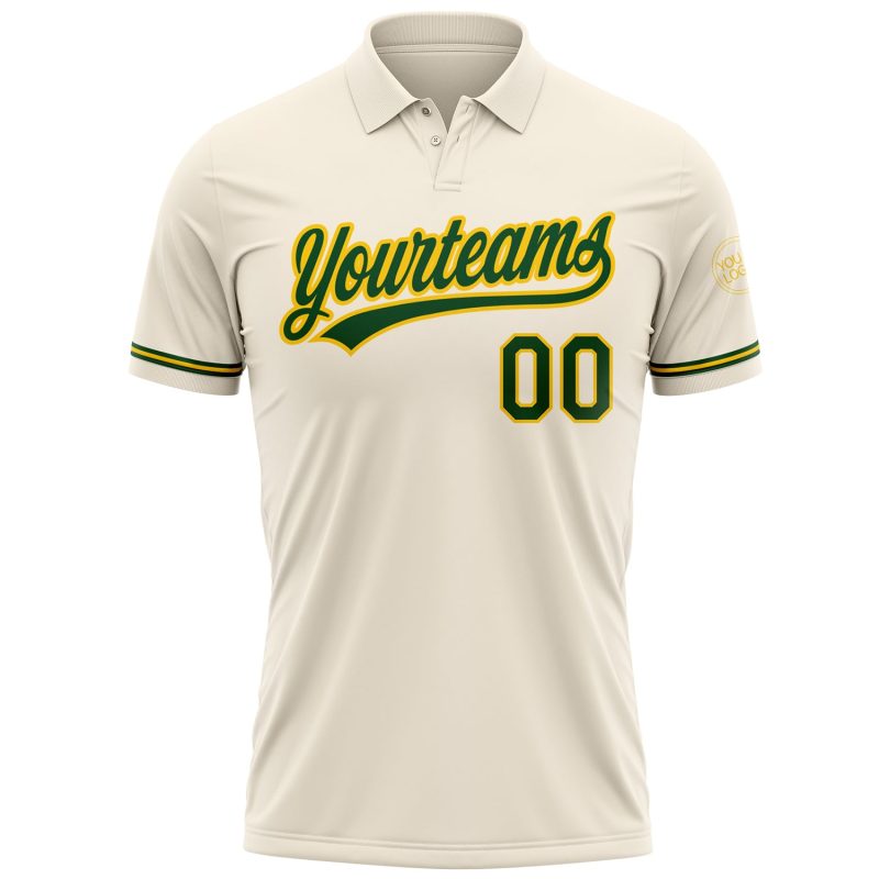 Custom Name and Number Personalized Cream Green-Yellow Vapor Golf Polo Shirt Performance Personalized Cream Green-Yellow