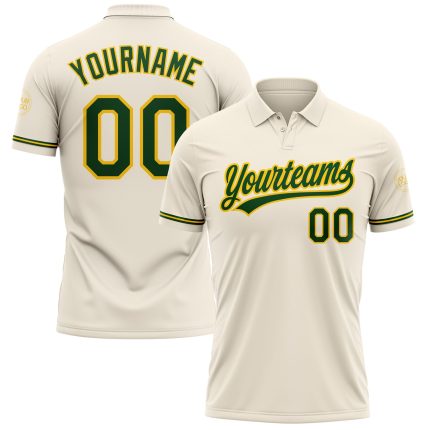 Personalized Cream Green Yellow Golf Polo Shirt - Performance Vapor Design Personalized Cream Green-Yellow Performance Vapor