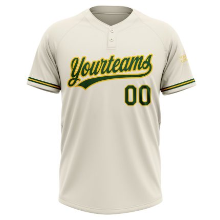 Personalized Unisex Softball Jersey in Cream Green-Yellow, Two-Button Design, Soft and Comfortable Fit Personalized Cream